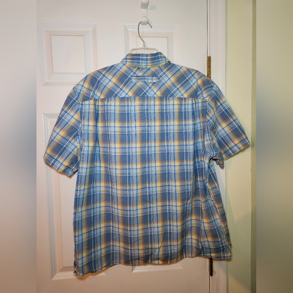 Duluth Untucked Short Slv Button Up Blue Plaid Shirt Mens Large Relaxed Fit BBQ - Picture 4 of 7